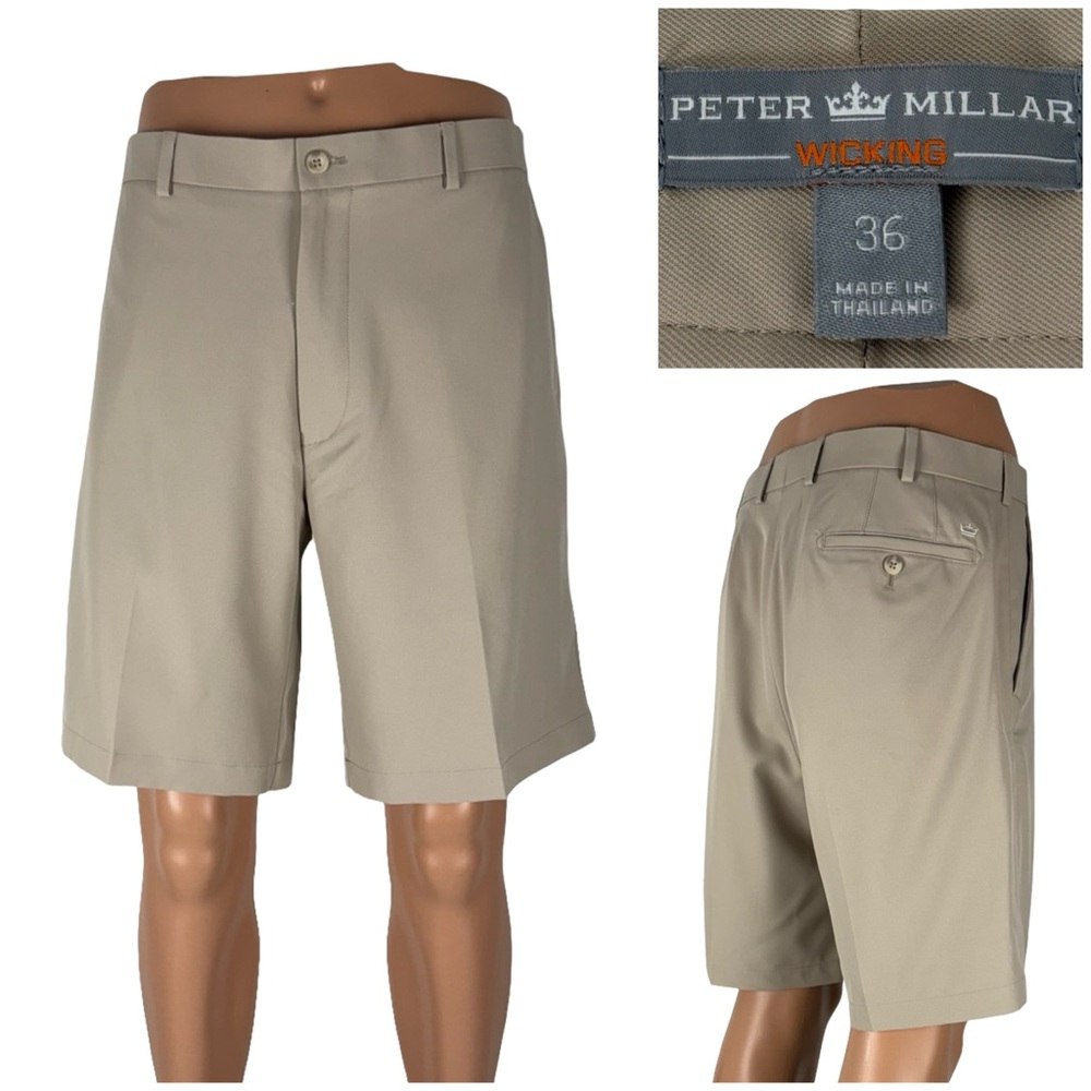 Peter Millar Mens 36 Shorts Tan Brown 9" Inseam Salem Performance Golf EUC
